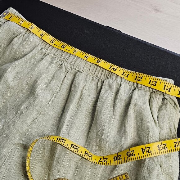 FLAX Womens High Rise 100% Linen Wide Leg, Cropped Pants, Green, Pockets, Size M - Picture 7 of 8